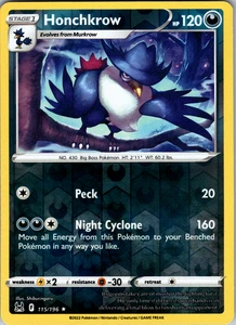 Honchkrow Reverse Holo 115/196 SWSH11: Lost Origin Rare - NM - Picture 1 of 2
