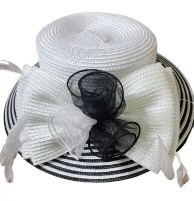 SOMBRERO CISNE Mujer Nueva York Negro Blanco Arco Redondo Iglesia Boda Derby De Colección Foto 1 de 4