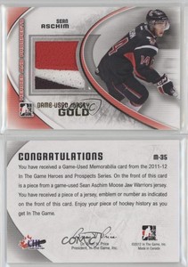 2011-12 ITG Heroes and Prospects Game-Used Gold Jersey /10 Sean Aschim #M-35
