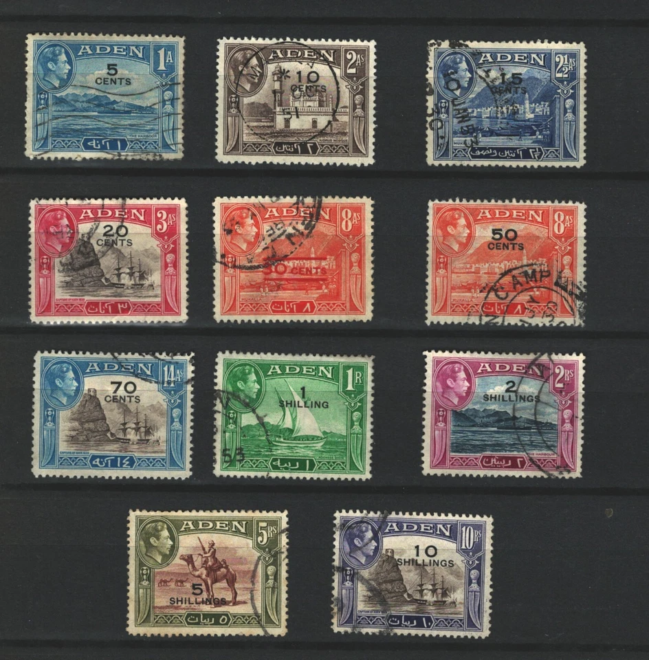 ADEN COLONIAS BRITÁNICAS Yemen usado conjunto nueva moneda sobreimpresa X LOTE (ADEN 225) Foto 1 de 1