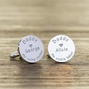 Personalised Silver Finish Daddy's Unique Quality Cufflinks - Father's Day - Picture 1 of 5