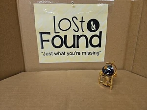 Mini Rotating Globe Inlaid Lapis Semi Precious Gem Stones Metal Stand *SEE PICS* - Picture 1 of 7