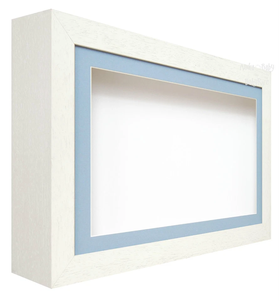 New Large Deep Shadow White / Blue Box Display Frame for Baby Boy Casts, Medals - Image 1 of 1