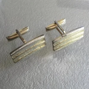 Cufflinks Cuff Links Vintage Retro 1950s 1960s 1970s Goldtone Metal Rectangle - Picture 1 of 12