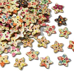 100Pcs Wooden Button 2 Holes Button Star Shaped Sewing DIY Sewing Clothing Craft - Picture 1 of 8