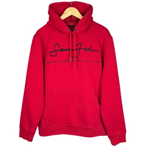 Sean John Hoodie Men Sweatshirt Fleece City Script Spell Grunge Skate Y2K XL Red - Picture 1 of 9