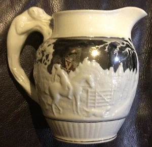 Fox Hunt Hunting Medium Wedgwood Lusterware White Hound Handle Jug #7 - Picture 1 of 11