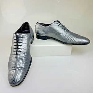 Zapatos de vestir L.F Lidfort Italia plateados de cuero en relieve con cordones EE. UU. 10 - Imagen 1 de 12