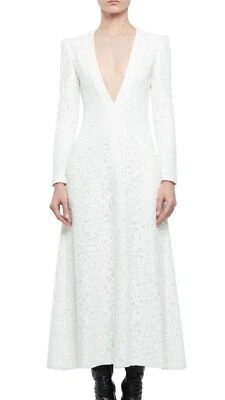 NUEVO Vestido Saint Laurent Manga Larga Cuello en V Concha Blanco Maxi Talla S Foto 1 de 4