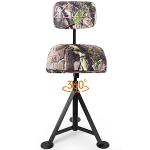 Swivel Hunting Chair Tripod Blind Stool w/ Detachable Backrest Outdoor Camping - Picture 1 of 12