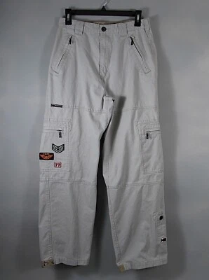 Vintage Bugle Boy Cargo Pants Mens (28x30 Actual) Beige Patches Camo Details - Image 1 of 4