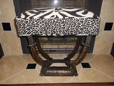 GOTHIC 1920'S FRENCH BENCH SWORD LEGS LARGE PIECE HAMMERED STEEL NEW UPHOLSTERY - Image 1 of 4