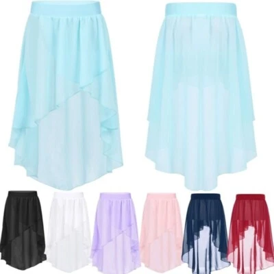 UK Girls Kids Lyrical Ballet Modern Dance Chiffon Skirts Stage Performance Party - Image 1 of 4