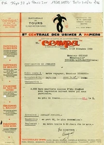 Dépt 37 - Tours 12 Rue Victor Hugo - Belle Entête Secteur Papeterie - 19/12/1933 - Picture 1 of 1