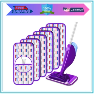 6 Pack Reusable Mop Pads for Swiffer WetJet Spray Mop, Wet Refill Purple - Picture 1 of 6