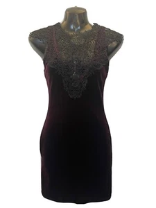 Topshop Burgundy Velvet Mini Dress with Stunning Lace Detail, Petite Size 4 - Picture 1 of 8