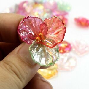 100 Mixed Color Transparent AB Acrylic Flower Petal Leaves Beads Charm 17X20mm