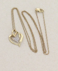 10k Yellow Gold Diamond Heart Necklace 19" Chain - Picture 1 of 7