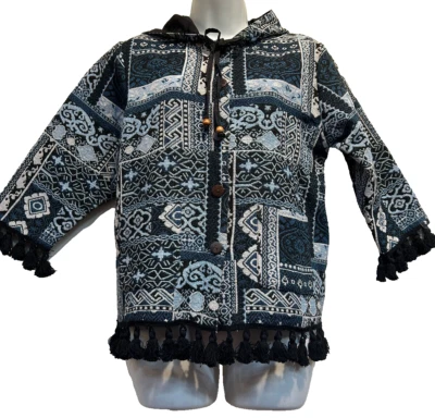 Nwt SACRED THREADS hood boho pocket patch cotton tapestry JACKET CARDIGAN TOP M - Image 1 of 4