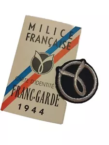 Lot Insigne et Brassard brodés cannetille de la Milice + carte REPRODUCTION - Foto 1 di 4