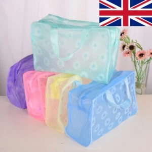 Floral Print Transparent Waterproof Makeup Cosmetic Bag Travel Wash Shower UK - Picture 1 of 10