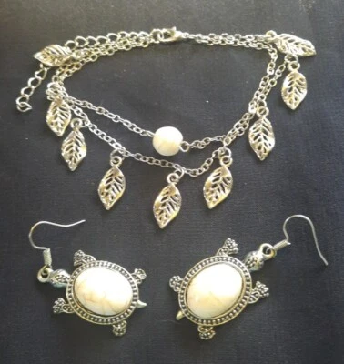 Howlite Turtle Earrings With Matching Double Layer Anklet - Image 1 of 4