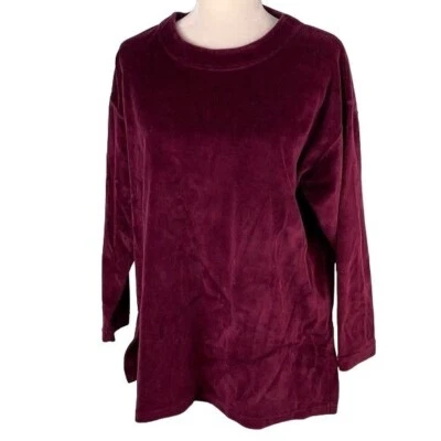 Tweeds Oversized Velour Velvet Sweater S Maroon Red Long Sleeve Round Neck - Imagem 1 de 4