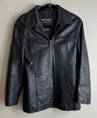 Chaqueta de cuero mediana para mujer Wilsons negra 3M Thinsulate cremallera cuello aislante Foto 1 de 4