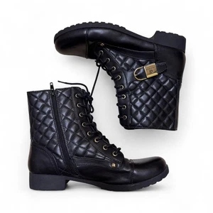 Botas de combate G by Guess para mujer 8,5 negras acolchadas con cordones hebilla con cremallera nuevas sin caja - Imagen 1 de 5