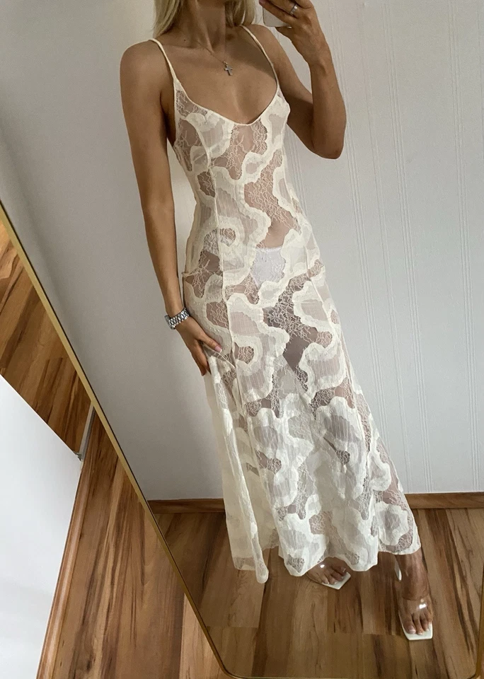 ♥️NEU ZARA LIMITED EDITION KLEID ZART SPITZE DURCHSICHTIG CREME STRANDKLEID - Bild 1 von 4
