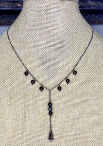 Antiguo colgante de granate de plata de ley y bola gota en Y collar de 16" y gota de 2,25" - Imagen 1 de 23