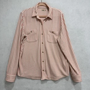 Faherty Shirt Womens Large Pink White Striped Button Down Long Sleeve Pockets - Picture 1 of 11