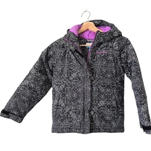 Columbia Mädchen Kinder Winterjacke S 7/8 Omni Heat Kapuze schwarz lila Ski Schnee warm - Bild 1 von 7