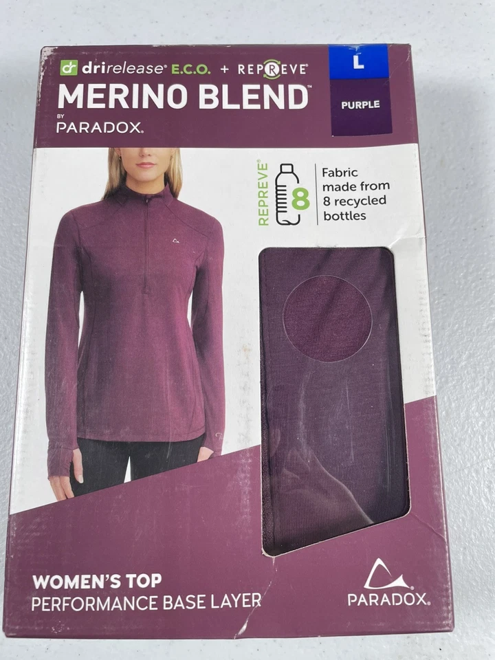 Top Paradox Para Mujer 1/4 Cremallera Mezcla Merino Rendimiento Capa Base, Púrpura Talla L Foto 1 de 2