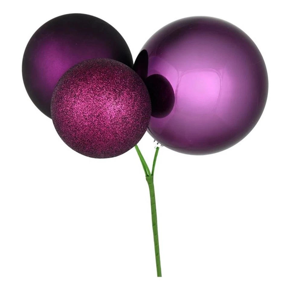 Vickerman 18" Plastic Ball Ornament Christmas Picks in Plum Purple (Set of 2) - Изображение 1 из 1