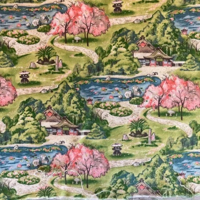 Vtg 2002 Wisdom Garden Japanese Auntie Nan Cotton Sew Quilt Craft Fabric Remnant - Image 1 of 2