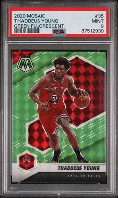 Panini Mosaic #35 Thaddeus Young 2020-21 verde fluorescente Prizm SP 1/10 PSA 9 Foto 1 de 2
