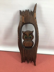 Vintage MCM EULE handgeschnitzt Holz Witco Cryptomeria Filzaugen Wandskulptur 10 Zoll - Bild 1 von 5