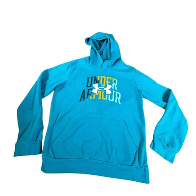 Under Armour UA Sweatshirt Hoodie Sweater Youth Large Logo Blue Pockets - Image 1 of 4