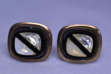 VINTAGE CUFFLINKS W/ IRIDESCENT & CLEAR TRIANGLE CRYSTALS SET IN BLACK CELLULOID
