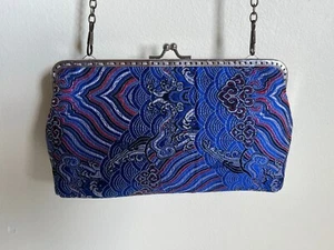 Women's Clutch Handbags Purse Embroidered Blue Color Removable Chain Handmade - Picture 1 of 7
