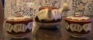 Tea Pot Japanese Kyusu Imari vtg 2 covered cups Japan Sencha - Picture 1 of 11