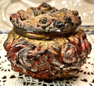 Antica scatola vaso polvere vetro pippo vittoriano oro rosa rosso vanità decorazione - Foto 1 di 9