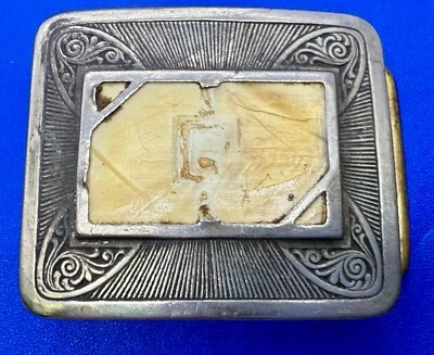Art Deco Silver Plated Unique Two Tone Vintage Belt Buckle - Missing Center - Image 1 of 4