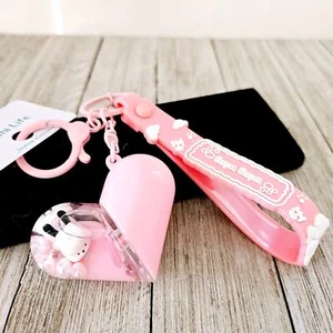 Rumi Life Pink Heart Dog Love Liquid Floating Keychain Ring Crystal Gel Kuromi - Picture 1 of 18