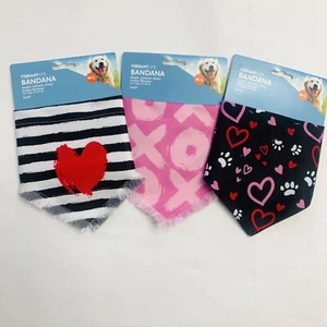 Dog Valentines Bandana M L Stripes Hearts Slip On Over the Collar (3 Pk) Set Lot - Picture 1 of 8