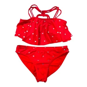 Tommy Hilfiger Red Star Print Two Piece Swimsuit Bikini Tankini Large 12/14 - Picture 1 of 3