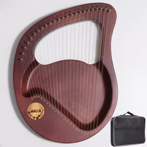 24-String Harp Solid Wood Mahogany Lyre Harp With Pick Strings Wiper Fuchsia US - Picture 1 of 7