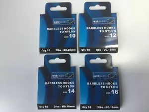 WSB TACKLE BARBLESS HOOKS TO NYLON VARIOUS SIZES AVAILABLE - Picture 1 of 1
