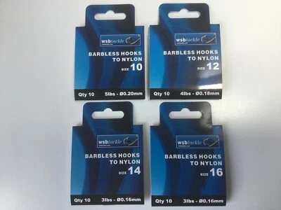 WSB TACKLE WIDERHAKENLOSE HAKEN FÜR NYLON VERSCHIEDENE GRÖSSEN ERHÄLTLICH